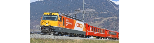 BEMO 1359181 - H0m - E-Lok Ge 4/4 III Werbelok Coop, RhB, Ep. V - DC-Sound